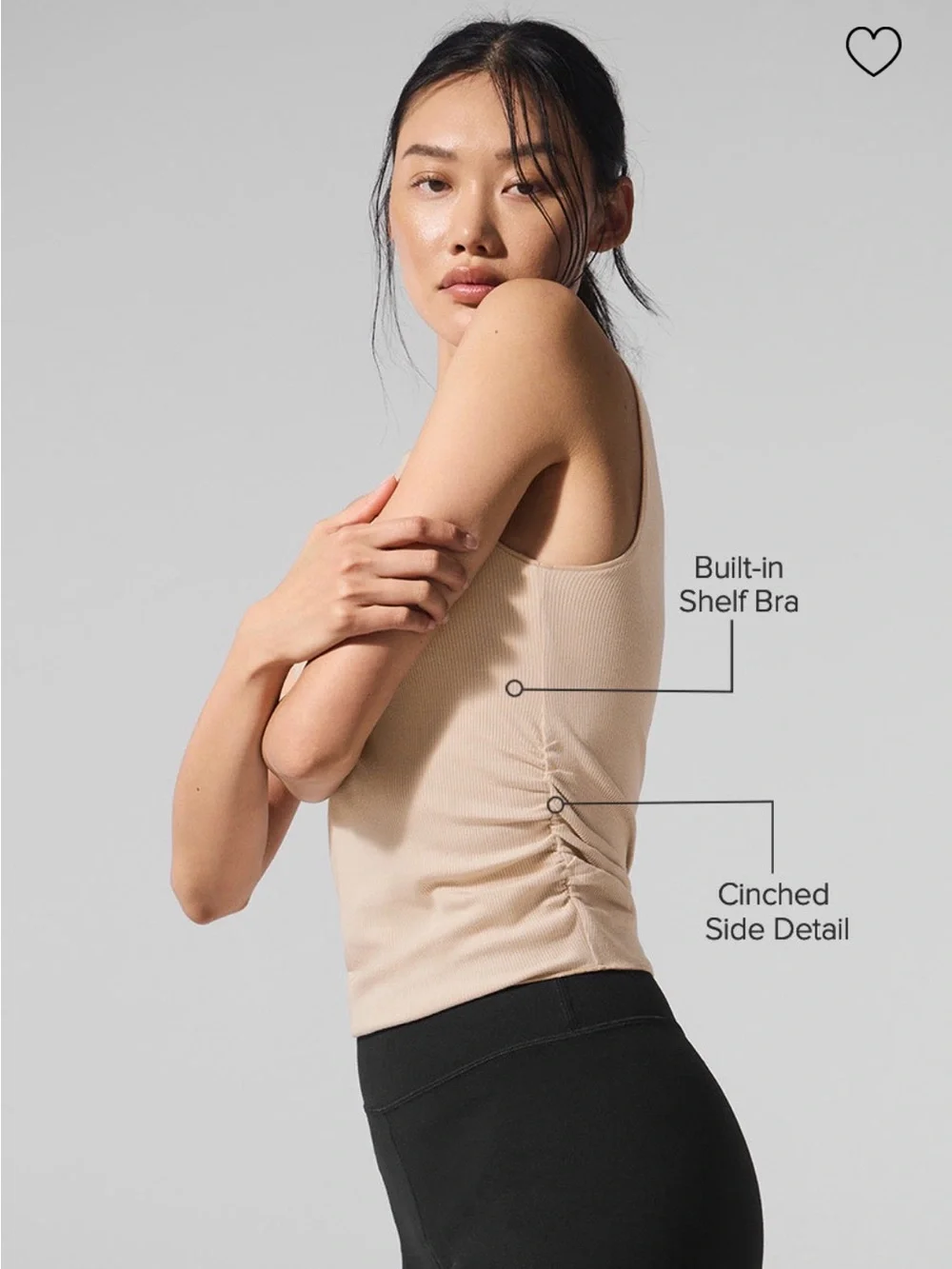 ALO Ribbed En Pointe Cinched Side Tank Top in Macadamia Size Small